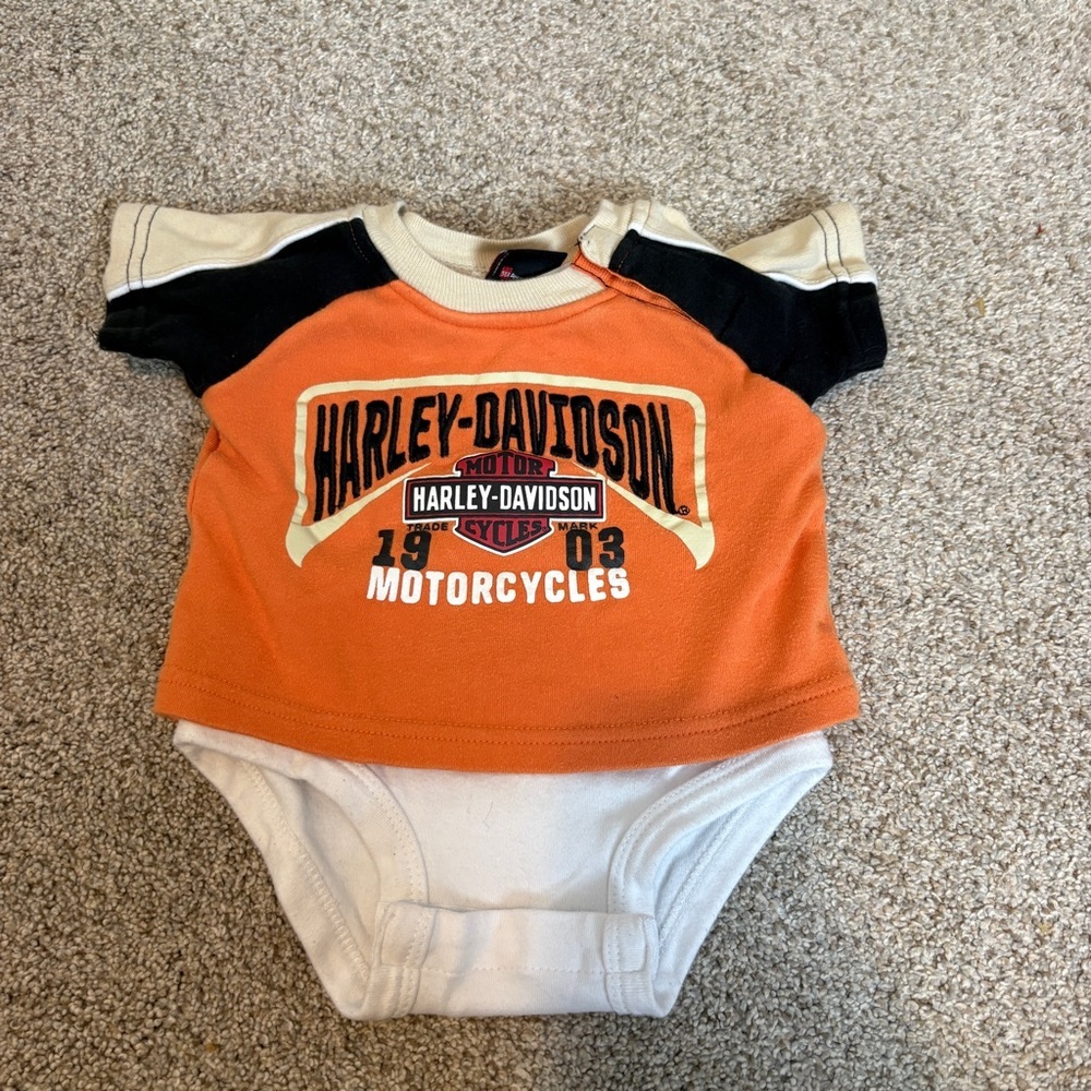 Harley Davidson diaper shirt 0-3 months baby orange motorcycle biker t-shirt